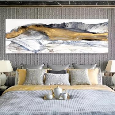 Imagem de Arte de parede em tela rústica vintage de montanha cinza dourado fluido - Pôster sem moldura de 30 x 91 cm - Ideia de presente para decoração de casa e escritório para sala de estar, quarto, cozinha e