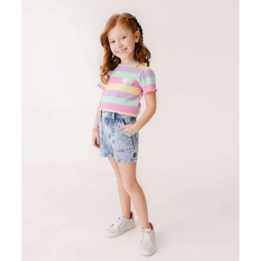 Imagem de Short Infantil Jeans Bolsos Marmorizado Marisa Tam 4 a-55127, 8, Jeans