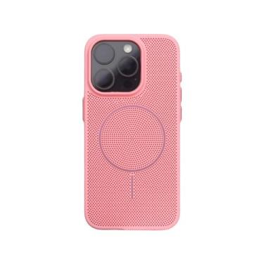 Imagem de Capa de celular colorida com malha oca e resfriamento para iPhone 16 Pro Max, 15 Pro, 14, 13, 12 e 11, capa fosca com carregamento sem fio, rosa, para iPhone 14 Plus (6,7")