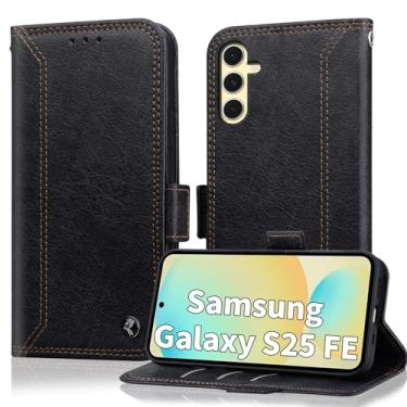 Imagem de Oduio Capa carteira para Samsung Galaxy S25 FE com suporte para cartão de bloqueio RIFD, capa protetora de couro PU com suporte para negócios de 6,7 polegadas 2025, preta