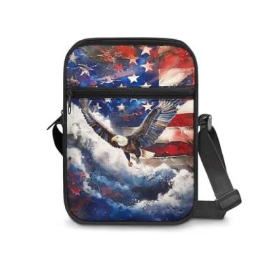 Imagem de CLOHOMIN Bolsa mensageiro para mulheres pequena bolsa tiracolo masculina bolsa tiracolo para chave óculos organizadores de cartões de crédito presentes de férias, Bandeira de águia dos EUA