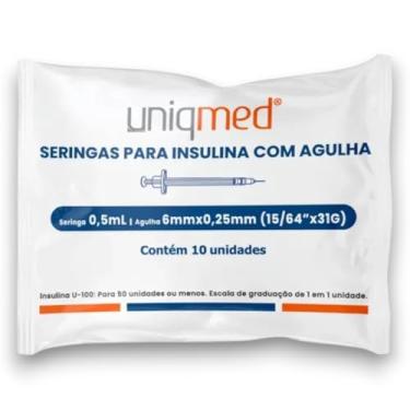 Imagem de Seringa Insulina 0,5ml Agulha Fixa 6x0,25mm - Kit c/ 10un