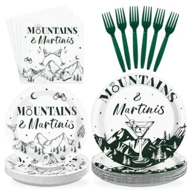 Imagem de 96Pcs Camp Bachelorette Decorations Green Tini Bit Bridal Shower Plates and Napkins Mountains and Martinis Tableware Set for Camp Cocktail Wedding Engagement Bachelorette Party Supplies, Serves 24