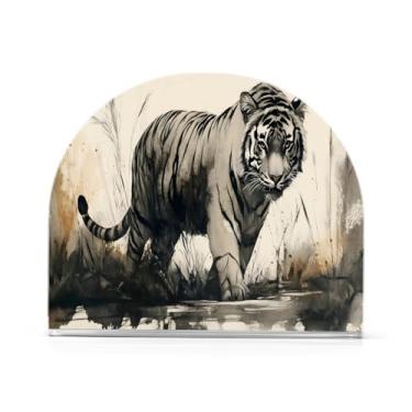 Imagem de JUZIHAI Suporte de guardanapo de pintura de tinta animal para mesa dispensador de guardanapo de acrílico para mesa suporte de lenços independente para cozinha sala de jantar bar festa decoração de