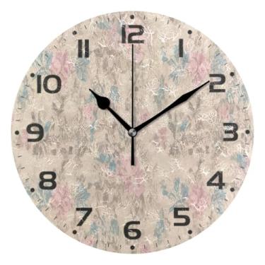Imagem de JUZIHAI Relógio de parede floral em aquarela abstrato, silencioso, sem tique-taque, relógios de parede redondos, operados por bateria, fácil de ler, relógio decorativo de parede para casa, cozinha