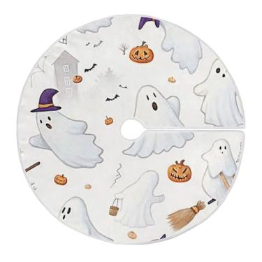 Imagem de JUZIHAI Saia de árvore de Halloween Boo Tapete para árvore de Natal, enfeites de decoração de férias para ambientes internos e externos, 91 cm