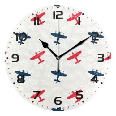 Imagem de JUZIHAI Relógio de parede de aviões coloridos, silencioso, sem tique-taque, relógios de parede redondos, operados por bateria, fácil de ler, relógio decorativo de parede para casa, cozinha, sala de