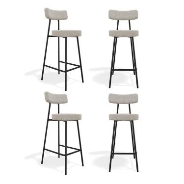 Imagem de Kit 04 Banquetas Alta Cozinha Kobe Estofada Com Encosto Linho Cinza - Desk Design