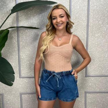 Imagem de Shorts Jeans Feminino Plus Moda Verão Cintura Elástica Com Cordão - GI
