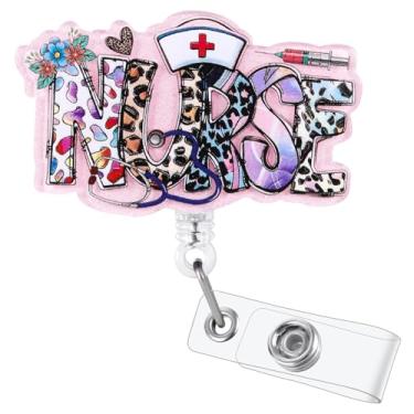Imagem de Carretel de crachá de enfermeira engraçado, bonito porta-crachá retrátil com clipe jacaré, crachá Buddy para RN LPN CNA MA turno noturno enfermeira assistente de enfermagem estudantes trabalhadores