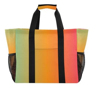 Imagem de ODAWA Bolsa de praia verde vermelha gradiente resistente à água para esportes e academia, sacola de lona para férias