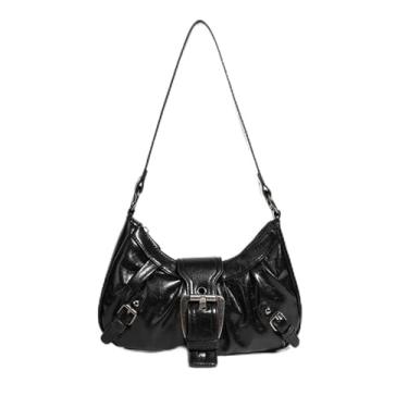 Imagem de Bolsa de ombro feminina vintage com fivela de couro PU bolsa clutch, Preto
