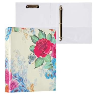 Imagem de Pasta de prancheta de rosas vibrantes, fichários redondos de 3 anéis, organizador de fichário de 2,5 cm, pacote com 2