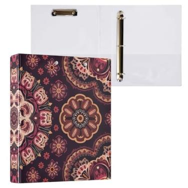 Imagem de Pasta de prancheta vermelha floral vintage mandala com 3 argolas redondas de 2,5 cm, organizador de fichário, 1 pacote