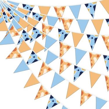 Imagem de Faixa de festa de aniversário de cachorro azul de 8,5 m decoração de tecido de filhote de cachorro bandeira guirlanda tema de cachorro bandeira bandeira bandeira laranja azul triângulo para crianças