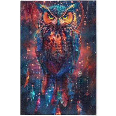 Imagem de Quebra-cabeça colorido de coruja apanhador de sonhos 1000 peças para adultos decoração de arte pintura paisagem quebra-cabeças personalizados para amantes presentes para família, 75 x 50 cm