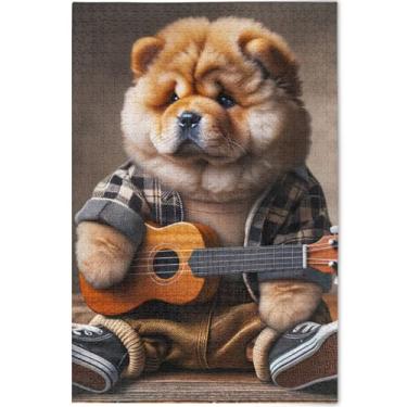 Imagem de Quebra-cabeça engraçado cachorro Chow Chow Chow 500 peças para adultos cenário arte animal quebra-cabeças exclusivos para adultos presentes de festa de elefante branco personalizado, 52 cm x 37,8 cm