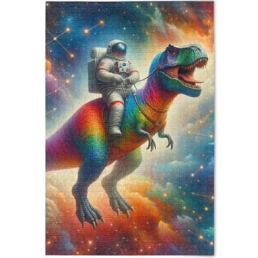 Imagem de Quebra-cabeça personalizado Astronaut t Rex Rainbow Nebula 1000 peças para adultos presentes engraçados de tecnologia de jogo de inverno quebra-cabeças de cena de inverno, brinquedo artístico, 75 cm x