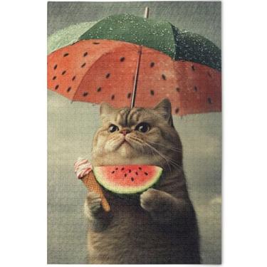 Imagem de Gato Gordo Engraçado Personalizado Adulto Quebra-cabeça 1000 Peças Família Quebra-cabeça Amantes Presentes Divertido Família Cenário Animal Artwork, 75 cm x 50 cm