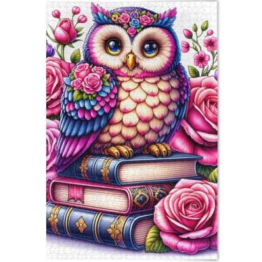 Imagem de Quebra-cabeça colorido com flores de coruja para adultos, 500 peças, amigos, família, jogos, presentes, personalizado, divertido, mordaça, presente, quebra-cabeça, decoração de arte animal, 52 x 38 cm