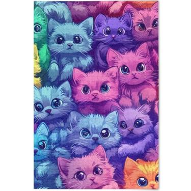 Imagem de Quebra-cabeça de gatinhos coloridos de gato fofo 500 peças para adultos família elefante branco presentes personalizados difícil decoração de arte pintura, 52 cm x 37,8 cm