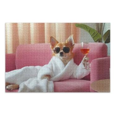 Imagem de Quebra-cabeça 1000 peças presentes para adultos jogo de elefante branco presentes masculinos arte única brinquedo pintura chihuahua relaxar impressão luxuosa, 75 x 40 centímetros