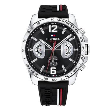 Imagem de Tommy Hilfiger Relógio masculino de quartzo 1791473 durante todo o ano, Preto, One Size, Alça