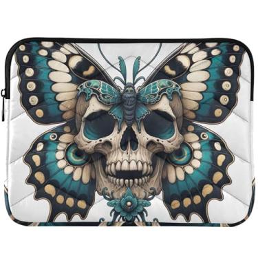 Imagem de Capa acolchoada para laptop com caveira borboleta personalizada capa para notebook fofa capa universal para laptop de 13 polegadas 14 polegadas