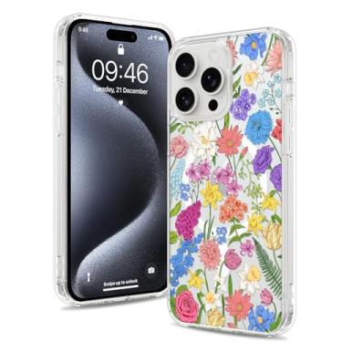 Imagem de Fsoole Capa magnética para iPhone 15 Pro Max [compatível com MagSafe] Design com estampa floral colorida, transparente, fina, à prova de choque, para mulheres e meninas