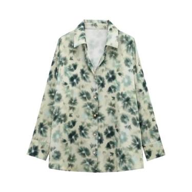 Imagem de Camisa Feminina De Manga Longa Com Botões, Corte Relaxado, Gola Pontud