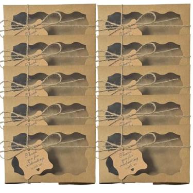 Imagem de Pacote com 15 caixas de presente retangulares de papel kraft com janela transparente dimensões internas 17 x 10 x 4,5 polegadas para joias, doces, biscoitos, lembrancinhas de festa, casamento, chá de