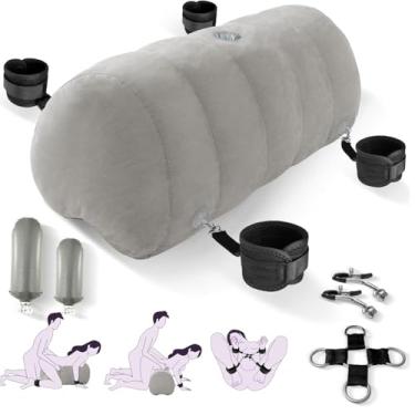 Imagem de Brinquedos sexuais para casais, almofada inflável em forma de coração para montagem de vibrador de quarto, travesseiro grande com punhos de bondage, alça cruzada, kit BDSM de grampos de mamilo