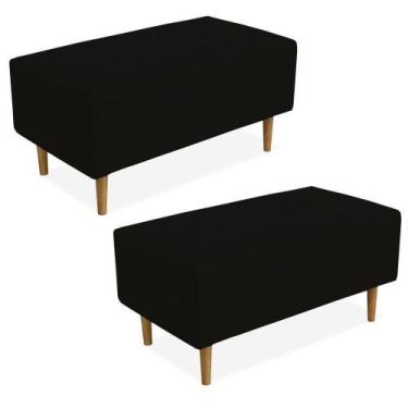 Imagem de Kit 02 Puffs Cléo W01 Pés Palito 90 Cm Suede Preto - LYAM DECOR