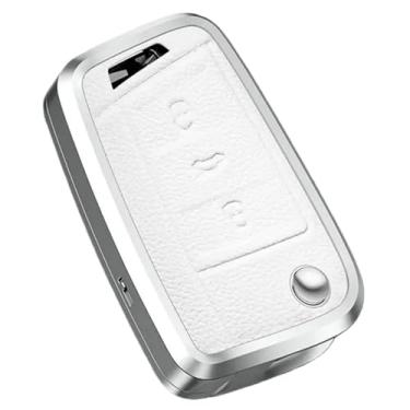 Imagem de Capa de chave de carro de couro de metal compatível com VW Golf 7 MK7 Tiguan MK2 compatível com Seat Ateca / Leon FR / Ibiza compatível com Skoda Octavia / Kodiaq(White)