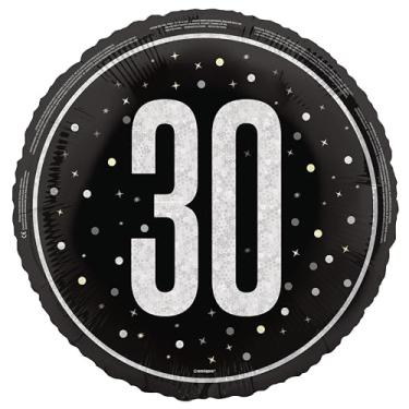 Imagem de Balão de alumínio redondo Glitz Black Number 30 Prism - (45,7 cm) Pacote com 1 - Decoração perfeita para festas de aniversário, aniversário e outros eventos marcantes