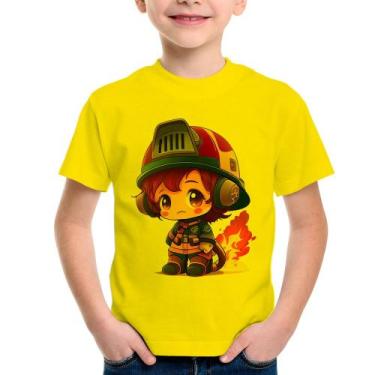 Imagem de Camiseta Infantil Bombeiro Mirim - Foca na Moda, Amarelo, 10
