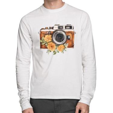 Imagem de Camiseta Algodão Máquina Fotográfica Vintage e Flores Manga Longa - Fo