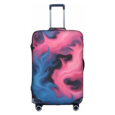 Imagem de XLLingL Capa protetora de mala de viagem com estampa de fogo azul e rosa com zíper oculto, tecido elástico lavável, Branco, Small