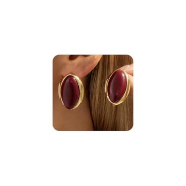 Imagem de Brincos pendentes de acrílico vermelho para mulheres, brincos ovais de ouro preto, brincos geométricos, brincos geométricos grandes, joias de festa de aniversário, acessórios de férias, Large, Metal
