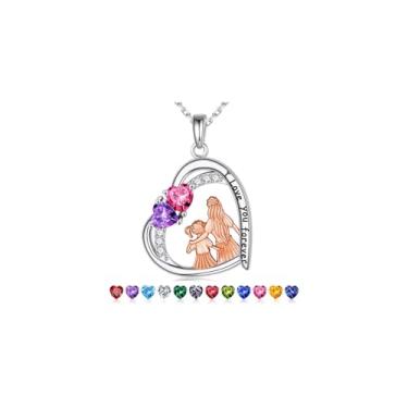 Imagem de Iefil Presentes para mãe – Colar de prata esterlina 925 com pedra do mês de nascimento para mulheres, colar de mãe e filha, presente de aniversário de Natal para novo/mãe / filha bônus, Prata