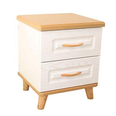 Imagem de Mesa de cabeceira simples com gavetas duplas, mini mesa de cabeceira minimalista de madeira digna
