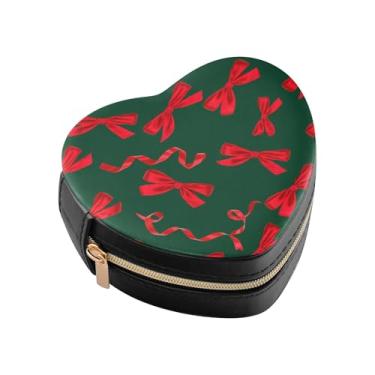 Imagem de Burbuja Mini caixa de joias em forma de coração com laços vermelhos para mulheres e meninas, estojo portátil organizador de armazenamento para brincos, anéis, colares e pulseiras