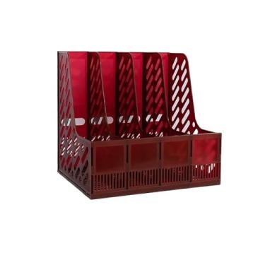 Imagem de Escritório Suporte de arquivo revista malha retrô, 4 compartimentos, suporte, mesa escritório, classificador livros Organizador de mesa(Red)