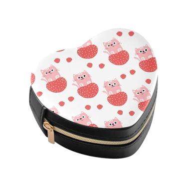 Imagem de Burbuja Caixa de joias em forma de coração de gatos, mini estojo de viagem para mulheres e meninas, estojo portátil organizador de armazenamento para brincos, anéis, colares e pulseiras