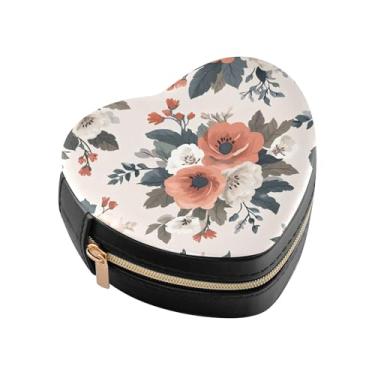 Imagem de Burbuja Caixa de joias com flores em forma de coração, mini estojo de viagem para mulheres e meninas, organizador portátil de armazenamento para brincos, anéis, colares e pulseiras