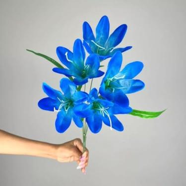 Imagem de Buquê de Lírios Artificiais – Kit Econômico – Flores Decorativas em Seda para Casa, Eventos e Vitrines (Azul,Kit com 2 unidades)
