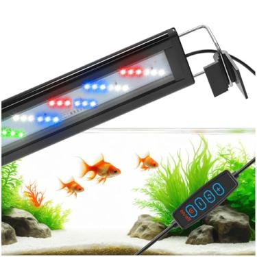 Imagem de DaToo Luz LED para aquário de espectro completo com dimmer branco azul vermelho verde luz de tanque de peixes com três modos de iluminação e suporte extensível para aquário de 50 a 61 cm