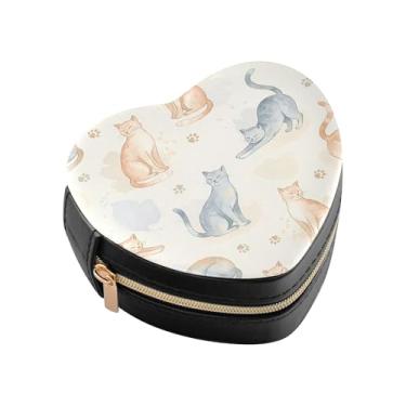 Imagem de Burbuja Caixa de joias em forma de coração de gatos, mini estojo de viagem para mulheres e meninas, estojo portátil organizador de armazenamento para brincos, anéis, colares e pulseiras