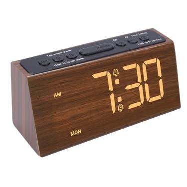 Imagem de Dpofirs Despertador Digital, Led de Madeira Regulável Usb Plug in Relógio de Mesa Com Alarme de Volume Alto Ajustável e Soneca para Cabeceira Casa (Castanho Escuro)