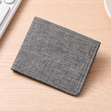 Imagem de Carteira masculina ultrafina de lona - fina de 0,3 cm e 40 g, 5 compartimentos para cartão com bolso com zíper, 11,2 x 9,1 cm (preto, azul, cinza), Cinza, Retrô